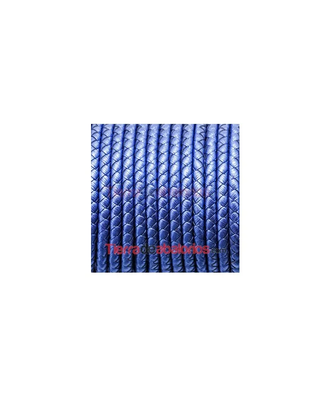 Cuero Trenzado Sintético 5mm, Hueco 1,3mm, Azul Metalizado Cuero Trenzado Sintético 5mm, Hueco 1,3mm, Azul Metalizado