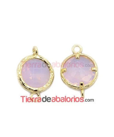 Conector Cristal Facetado 18x12mm Rosa Opalino, Dorado