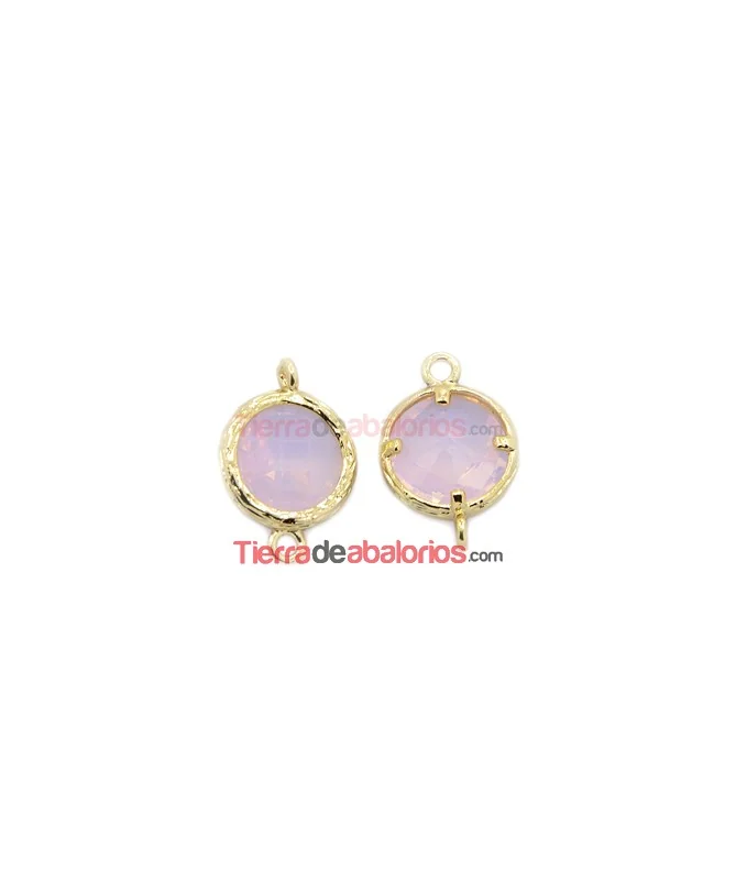 Conector Cristal Facetado 18x12mm Rosa Opalino, Dorado