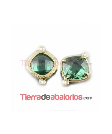 Conector Cristal Facetado 20x15mm Verde Claro, Dorado