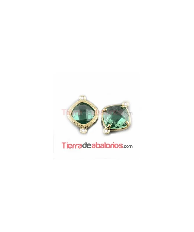 Conector Cristal Facetado 20x15mm Verde Claro, Dorado