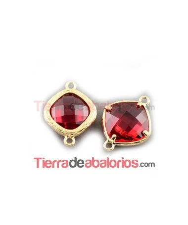 Conector Cristal Facetado 20x15mmm Ruby, Dorado Conector Cristal Facetado 20x15mmm Ruby, Dorado