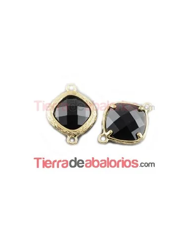 Conector Cristal Facetado 20x15mm Negro, Dorado