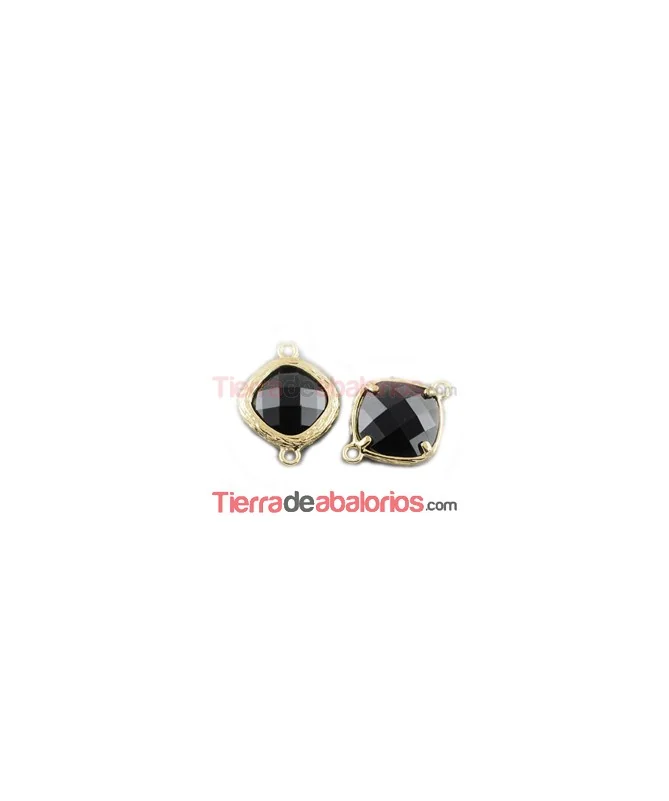 Conector Cristal Facetado 20x15mm Negro, Dorado