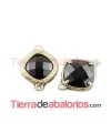 Conector Cristal Facetado 20x15mm Negro, Dorado