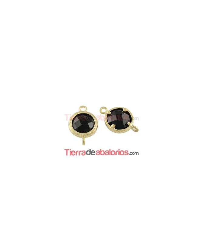 Conector Cristal Facetado 18x12mm Negro, Dorado