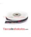 Grosgrain 15mm Negro con Lunares, Estampado Flores