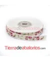 Grosgrain 15mm Beige Estampado Flores Rosa y Ribete Blanco