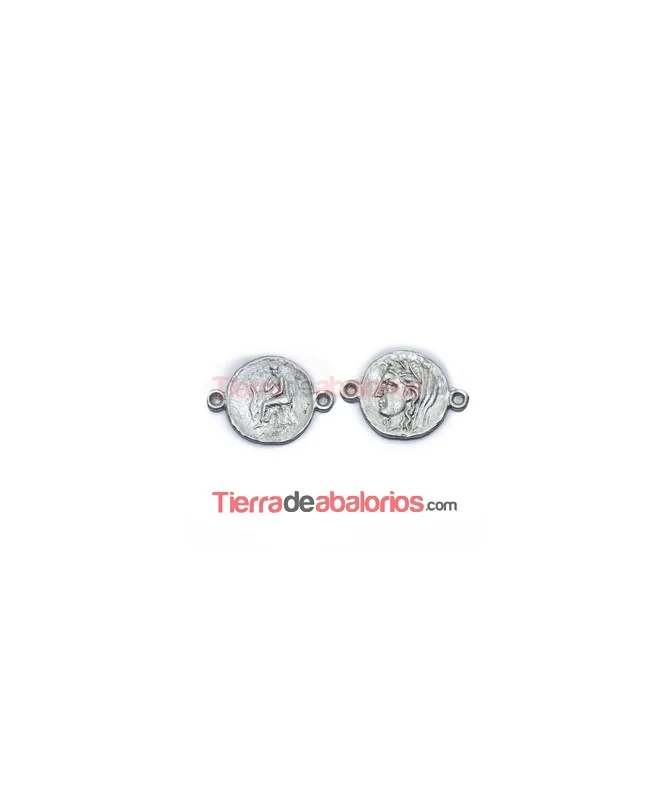 Conector Moneda Romana 31x22mm con 2 anillas, Plateada