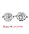 Conector Moneda Romana 31x22mm con 2 anillas, Plateada