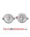 Conector Moneda Romana 31x22mm con 2 anillas, Plateada Conector Moneda Romana 31x22mm con 2 anillas, Plateada