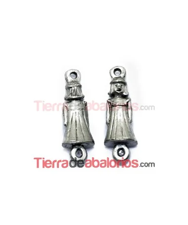 Conector Niña Comunión 29x10mm con Anillas, Plata Vieja Conector Niña Comunión 29x10mm con Anillas, Plata Vieja