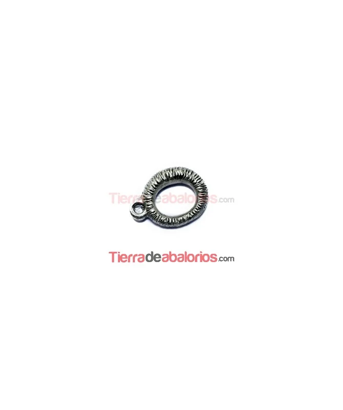 Aro Regaliz Mil Rayas 21x15mm con Anilla, Plata Vieja Aro Regaliz Mil Rayas 21x15mm con Anilla, Plata Vieja