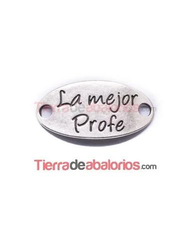 Entrepieza Oval Curvada 39x19mm La Mejor Profe, Plateada