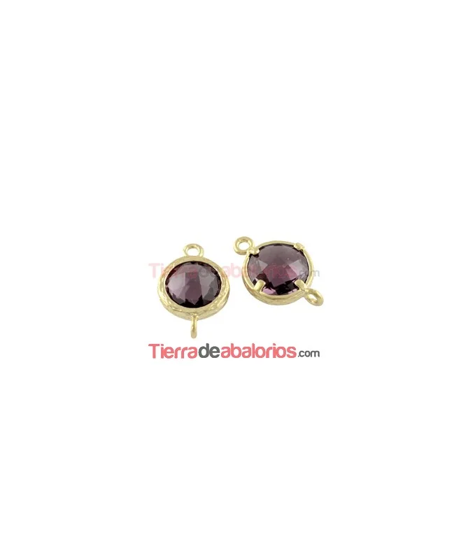 Conector Cristal Facetado 18x12mm Light Amethyst, Dorado Conector Cristal Facetado 18x12mm Light Amethyst, Dorado