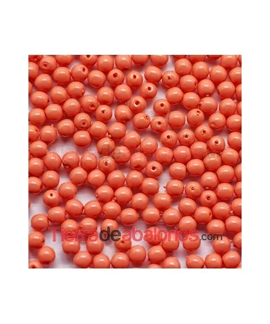 Perla de Cristal Checo 4mm, Rosa Coral Opaco Perla de Cristal Checo 4mm, Rosa Coral Opaco