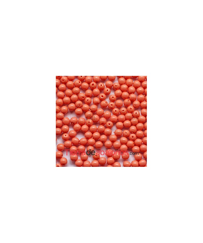 Perla de Cristal Checo 4mm, Rosa Coral Opaco