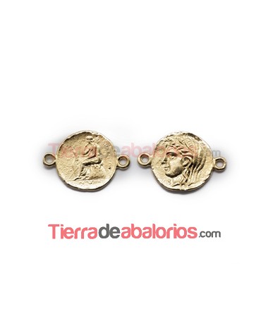 Conector Moneda Romana 31x22mm con 2 anillas, Dorada