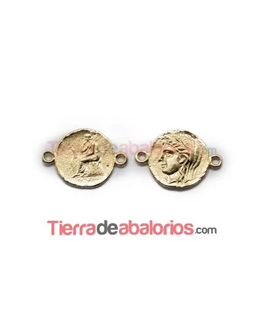 Conector Moneda Romana 31x22mm con 2 anillas, Dorada Conector Moneda Romana 31x22mm con 2 anillas, Dorada