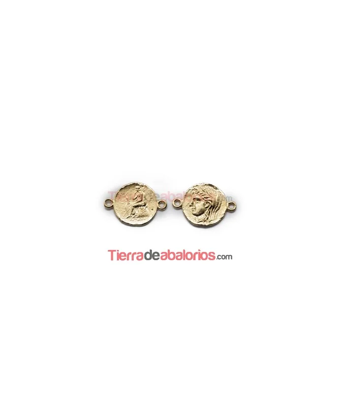 Conector Moneda Romana 31x22mm con 2 anillas, Dorada