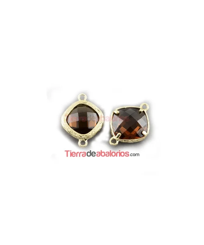 Conector Cristal Facetado 20x15mm Lt. Smoked Topaz, Dorado