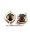 Conector Cristal Facetado 20x15mm Lt. Smoked Topaz, Dorado