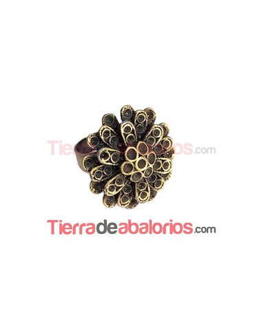 Anillo Ajustable Flor 25mm para Chatones, Oro Viejo
