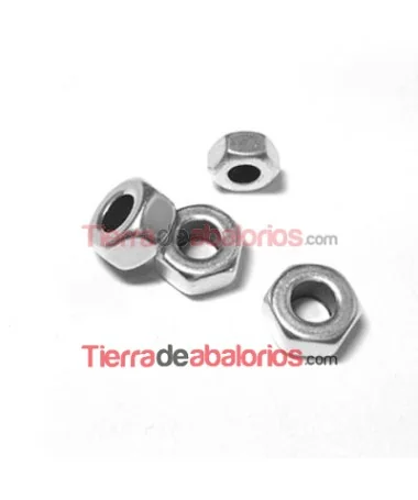 Entrepieza Tuerca 6x3mm, Agujero 2,5mm Plateada