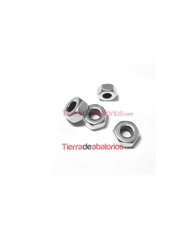Entrepieza Tuerca 6x3mm, Agujero 2,5mm Plateada
