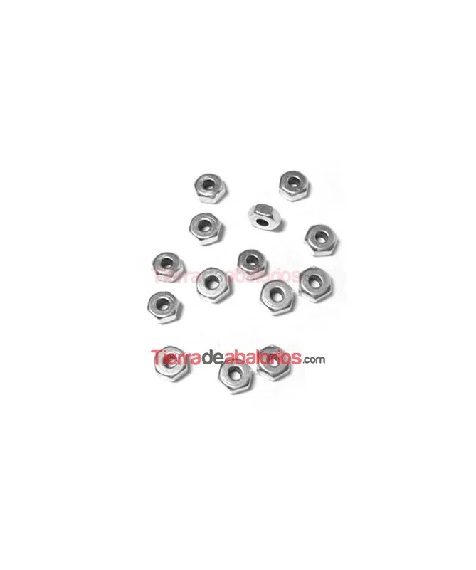 Entrepieza Tuerca 6x3mm, Agujero 2,5mm Plateada