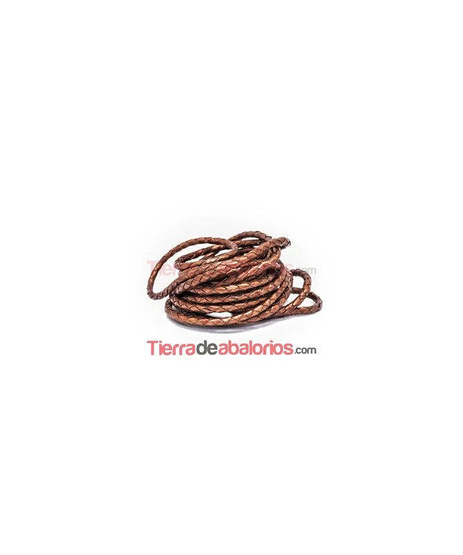 Cordón de Cuero Trenzado 5mm, Cobre Metalizado Cordón de Cuero Trenzado 5mm, Cobre Metalizado