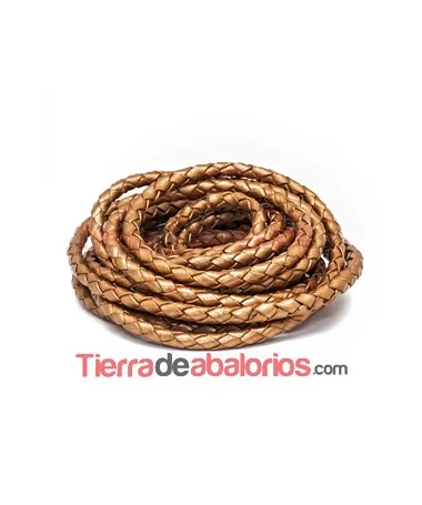 Cuero Trenzado 5mm, Cobre Claro Metalizado