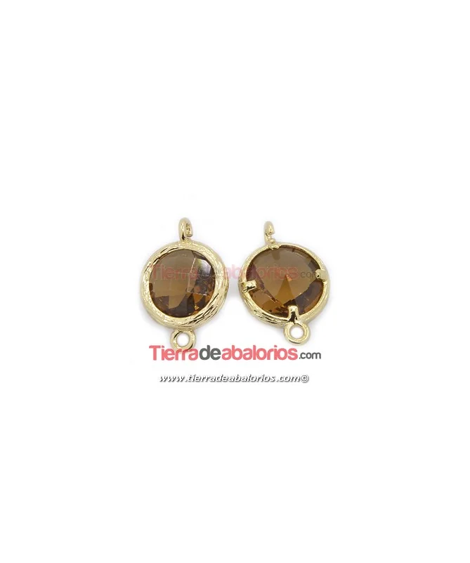 Conector Cristal Facetado 18x12mm Smoked Topaz, Dorado