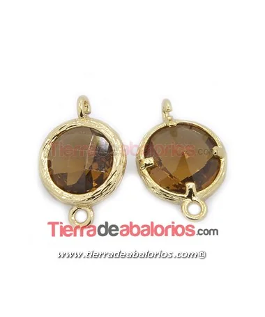 Conector Cristal Facetado 18x12mm Smoked Topaz, Dorado