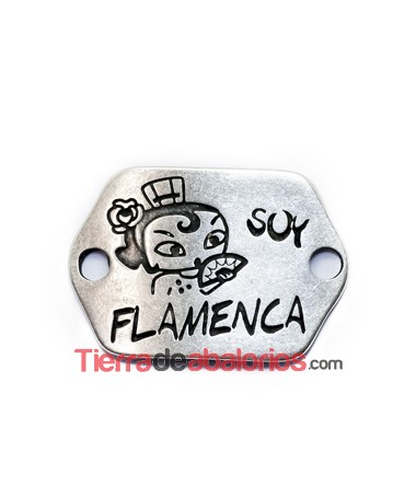 Entrepieza Curvada 19x6mm, Soy Flamenca - Plateada