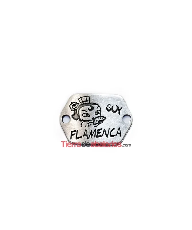 Entrepieza Curvada 19x6mm, Soy Flamenca - Plateada