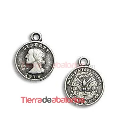 Colgante Moneda Cuarto de Dólar 15x13mm, Plateado Colgante Moneda Cuarto de Dólar 15x13mm, Plateado