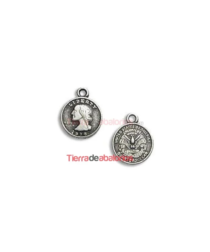 Colgante Moneda Cuarto de Dólar 15x13mm, Plateado