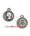 Colgante Moneda Cuarto de Dólar 15x13mm, Plateado