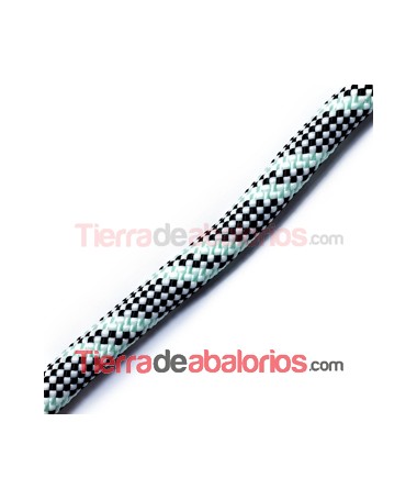 Cordón de Escalada 10mm Cuadros Negro, Blanco y Verde Pastel