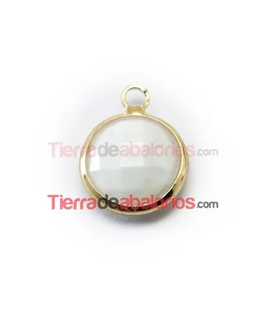 Colgante Cristal Facetado 8mm Blanco Mate, Dorado Colgante Cristal Facetado 8mm Blanco Mate, Dorado