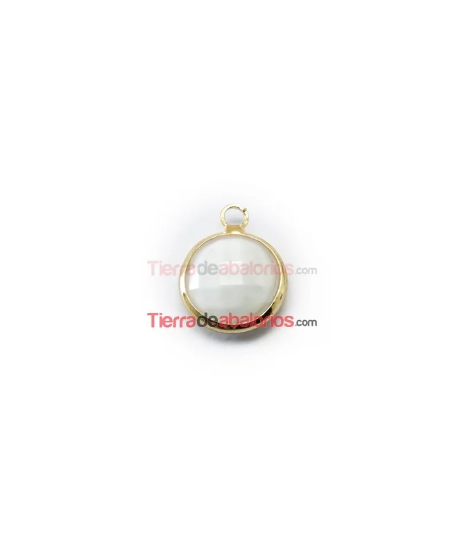 Colgante Cristal Facetado 8mm Blanco Mate, Dorado