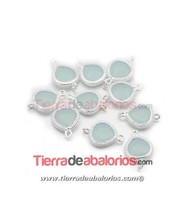Conector Cristal Facetado 19x13mm, Aqua Opalino, Plateado