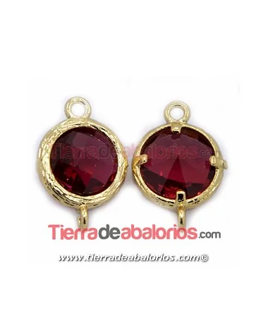 Conector Cristal Facetado 18x12mm Ruby, Dorado Conector Cristal Facetado 18x12mm Ruby, Dorado