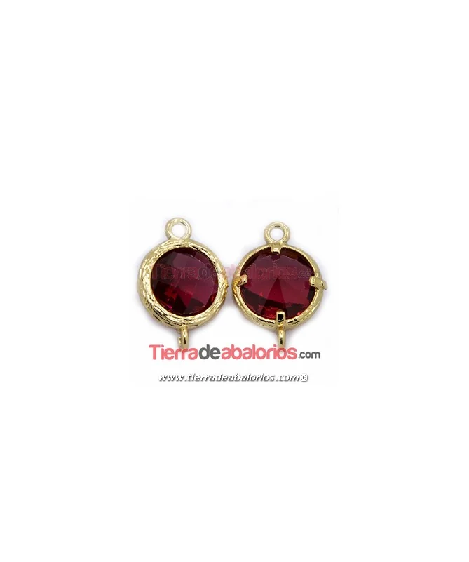 Conector Cristal Facetado 18x12mm Ruby, Dorado