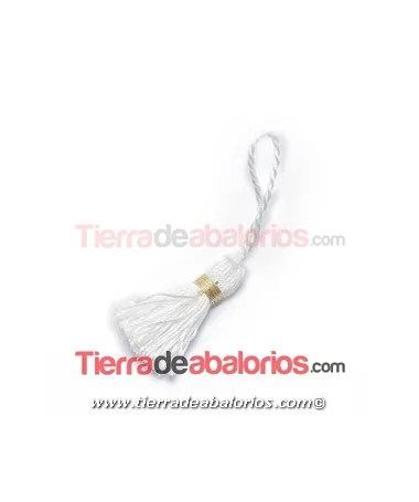 Borla Torzal 35mm, Blanco con Hilo Dorado Borla Torzal 35mm, Blanco con Hilo Dorado