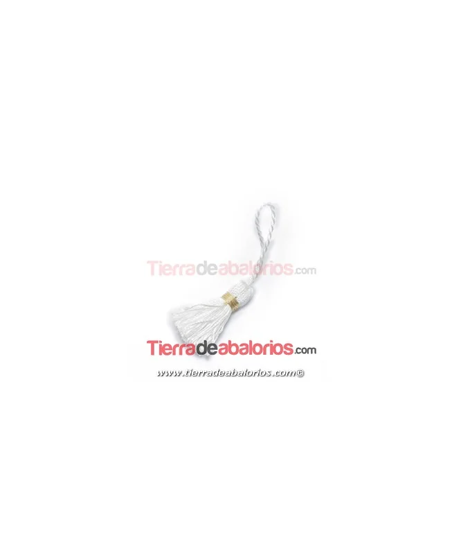 Borla Torzal 35mm, Blanco con Hilo Dorado Borla Torzal 35mm, Blanco con Hilo Dorado