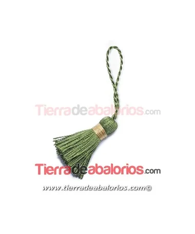 Borla Torzal 35mm, Verde Oliva con Hilo Dorado Borla Torzal 35mm, Verde Oliva con Hilo Dorado