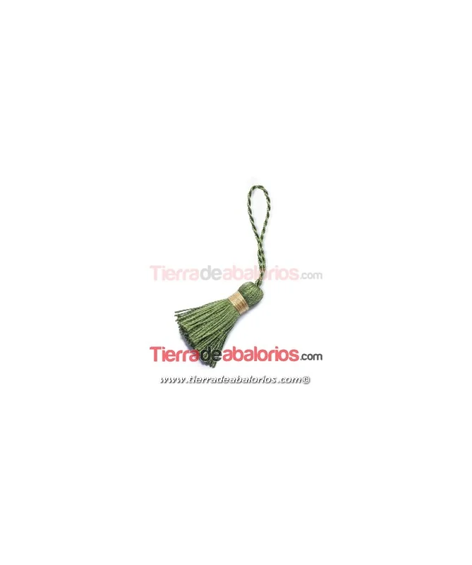 Borla Torzal 35mm, Verde Oliva con Hilo Dorado Borla Torzal 35mm, Verde Oliva con Hilo Dorado