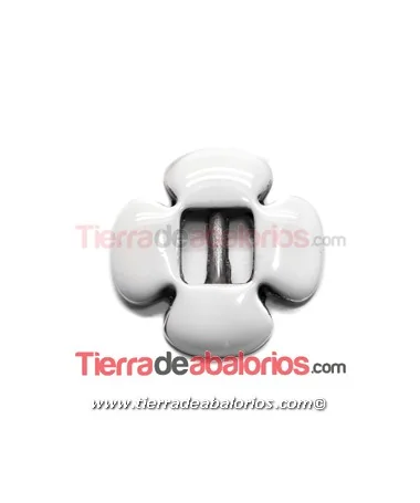 Flor 18mm, Pasador Centro 6mm, Esmaltado Blanco Flor 18mm, Pasador Centro 6mm, Esmaltado Blanco